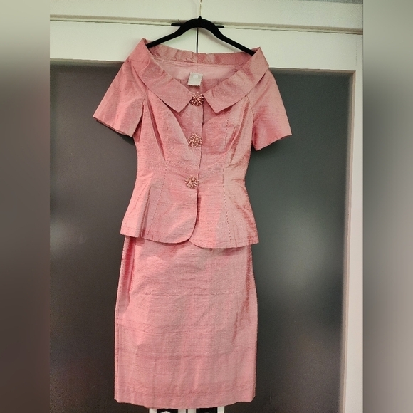 Vtg 100% silk Watters & Watters Maxi Skirt Suit Set Decorative Buttons - Picture 2 of 16